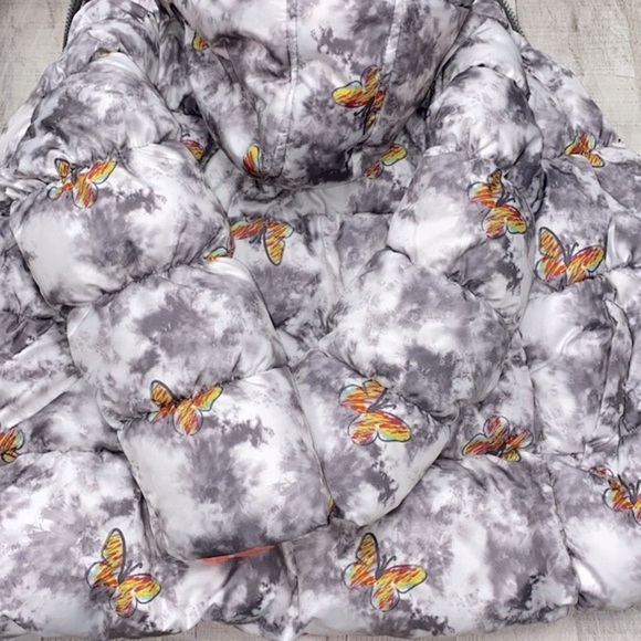 Pink Platinum little girls butterfly print puffy jacket with hood size 6X - Picture 9 of 9